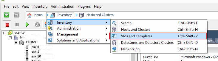 VMware Inventory VMs and Templates