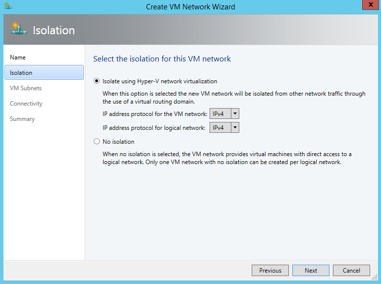 Select The Isolation For VM Network