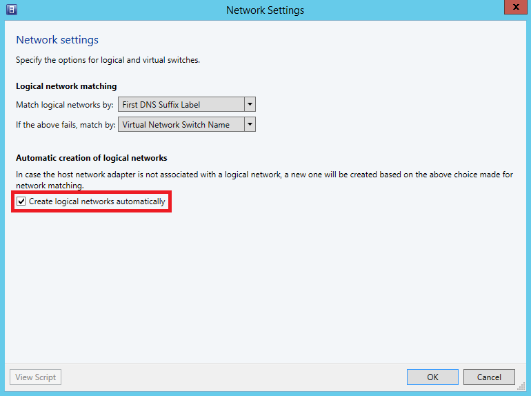 Uncheck box "Create logical networks automatically"