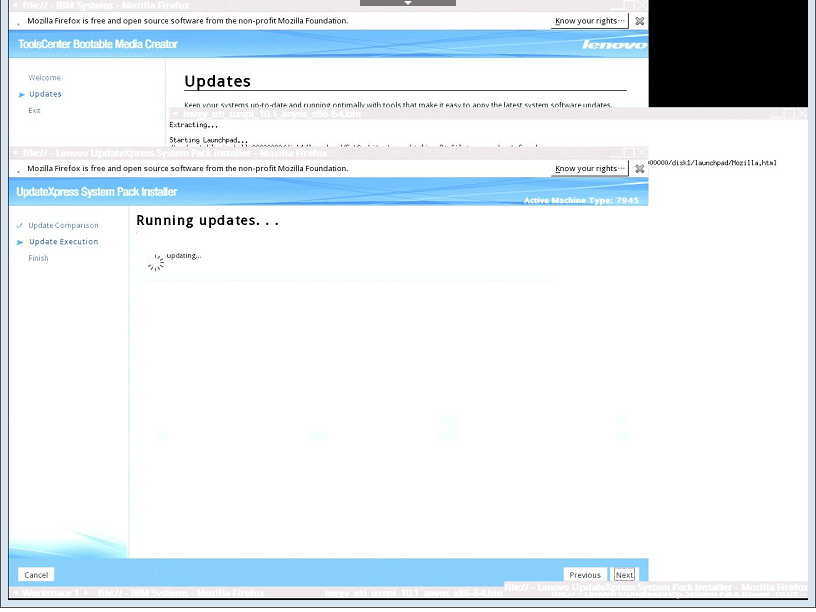 Tools Center Running Updates Screen