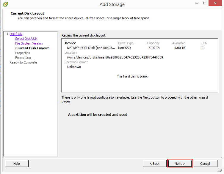 VMware iSCSI. Add Storage. Current Disk Layout.