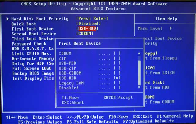 BIOS. select boot device