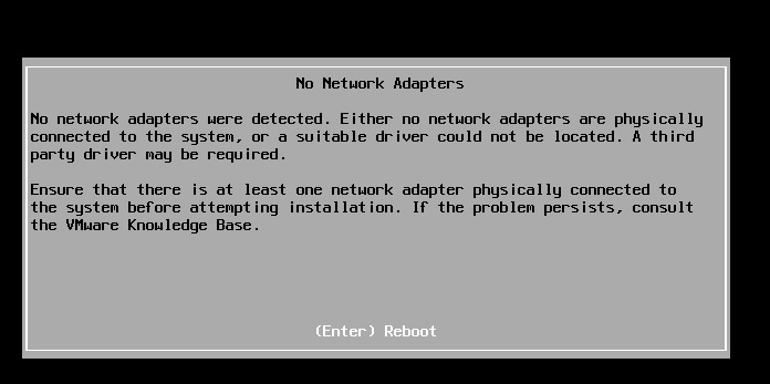 Как установить ESXi на обычный компьютер. Ошибка No Network Adapters.