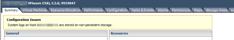 System logs on host are stored on non-persistent storage. скрин ошибки