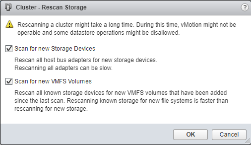 Cluster Rescan Storage Devices confirmation